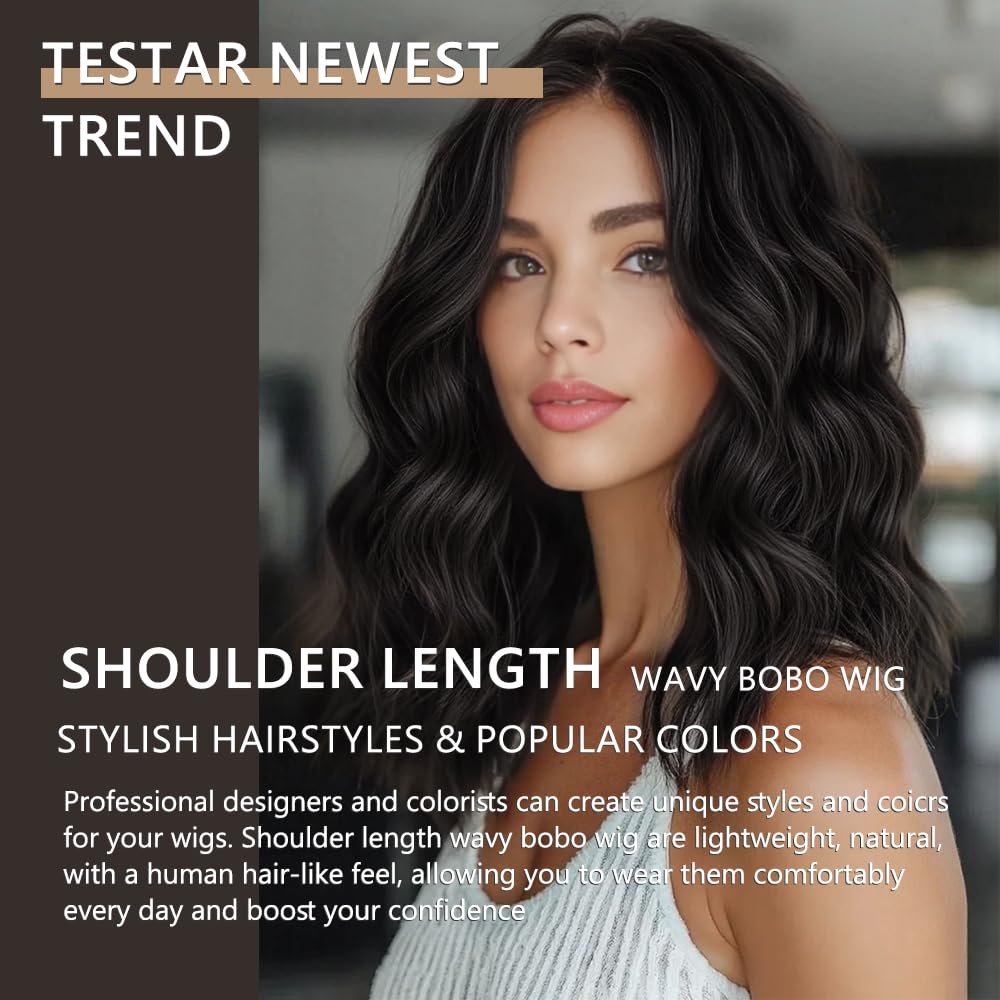 Brown Wig for Women Pre Cut Hand-Tied Lace Short Wigs for Women Wavy Natural Hairline Middle Part Hair Replacement Wigs for Beginners 14 Inch Natural Bob Style Synthetic Wig 3 Seconds Wear for Daily