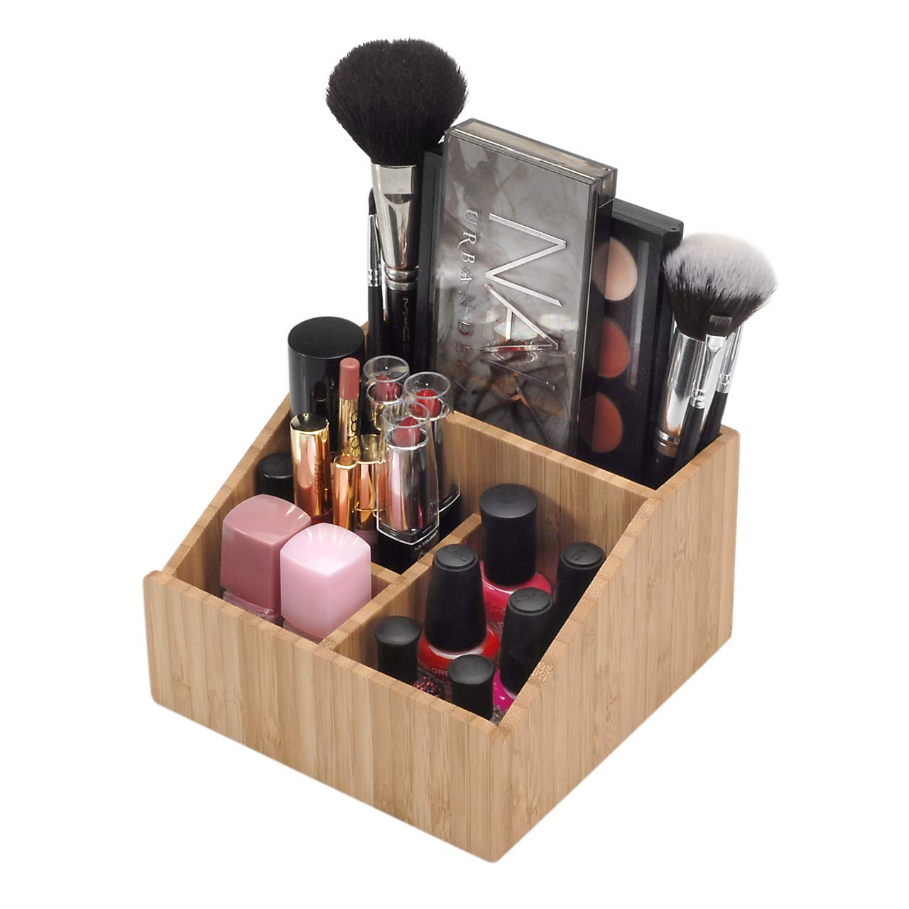 MobileVision Bamboo Makeup Organizer Cosmetics Caddy Holder for Lipsticks, Nail Polish, Palettes, Concealer, Brushes, Perfumes, Lotions, and other Toiletries