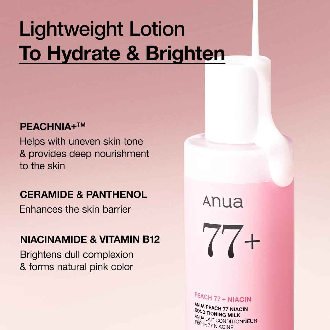 ANUA Peach Niacin Conditioning Lotion, Face Moisturizer with Vitamin B12, Ceramide, Panthenol, Hyaluronic Acid, Lightweight, Korean Skin Care for Glass Skin (150ml, 5.07 fl.oz.)