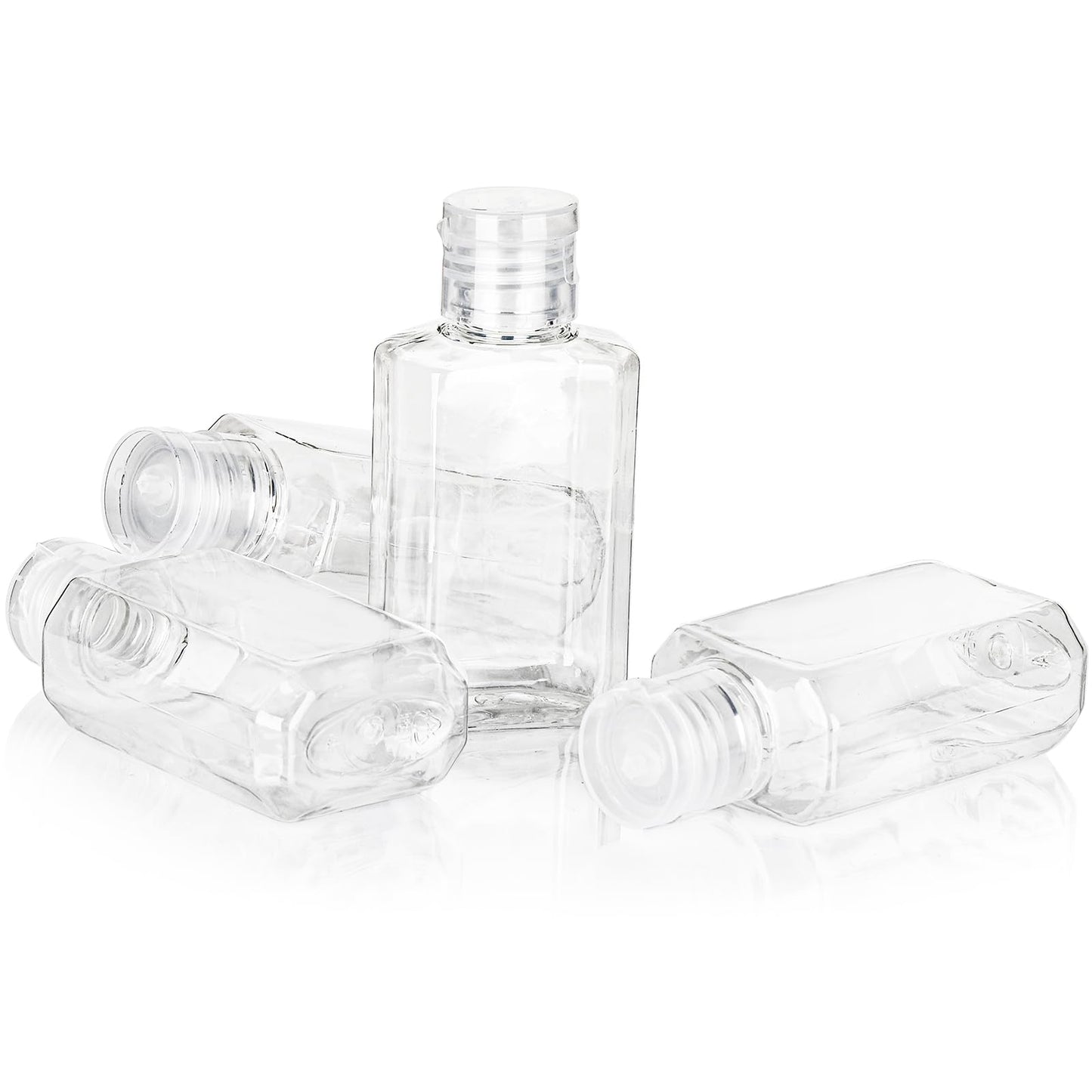 Pumtus 60 Pack Plastic Refillable Flip-Top Bottles, 2 OZ Clear Empty Travel Hand Sanitizer with Flip Cap, Portable Small Liquid Squeeze Container for Shampoo, Lotions, Liquid Body Soap, Creams