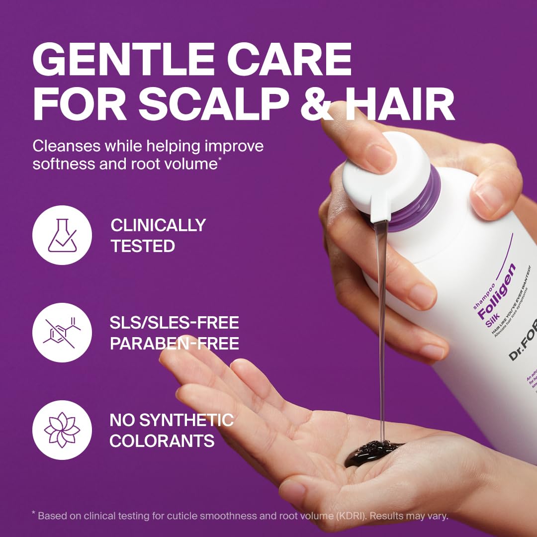 Dr.Forhair Folligen Silk Shampoo - Korean Volume & Damage Care | Smooths & Softens Hair, 16.91 fl oz