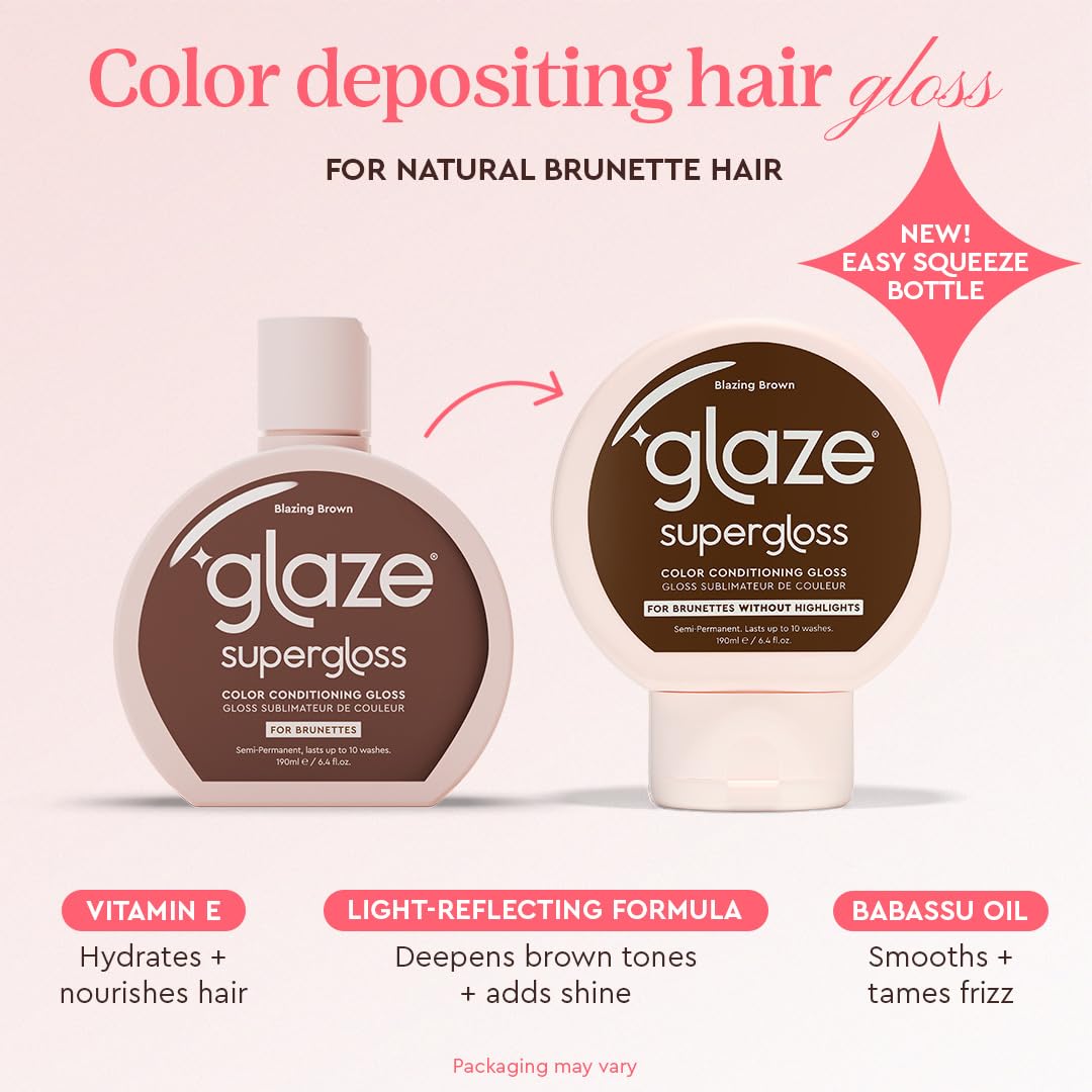 Glaze Supergloss Color Conditioning Gloss – Hydrating Semi-Permanent Color Hair Gloss & Shine Boost – For Natural Medium to Dark Brown Hair – 6.4 Fl Oz - Blazing Brown