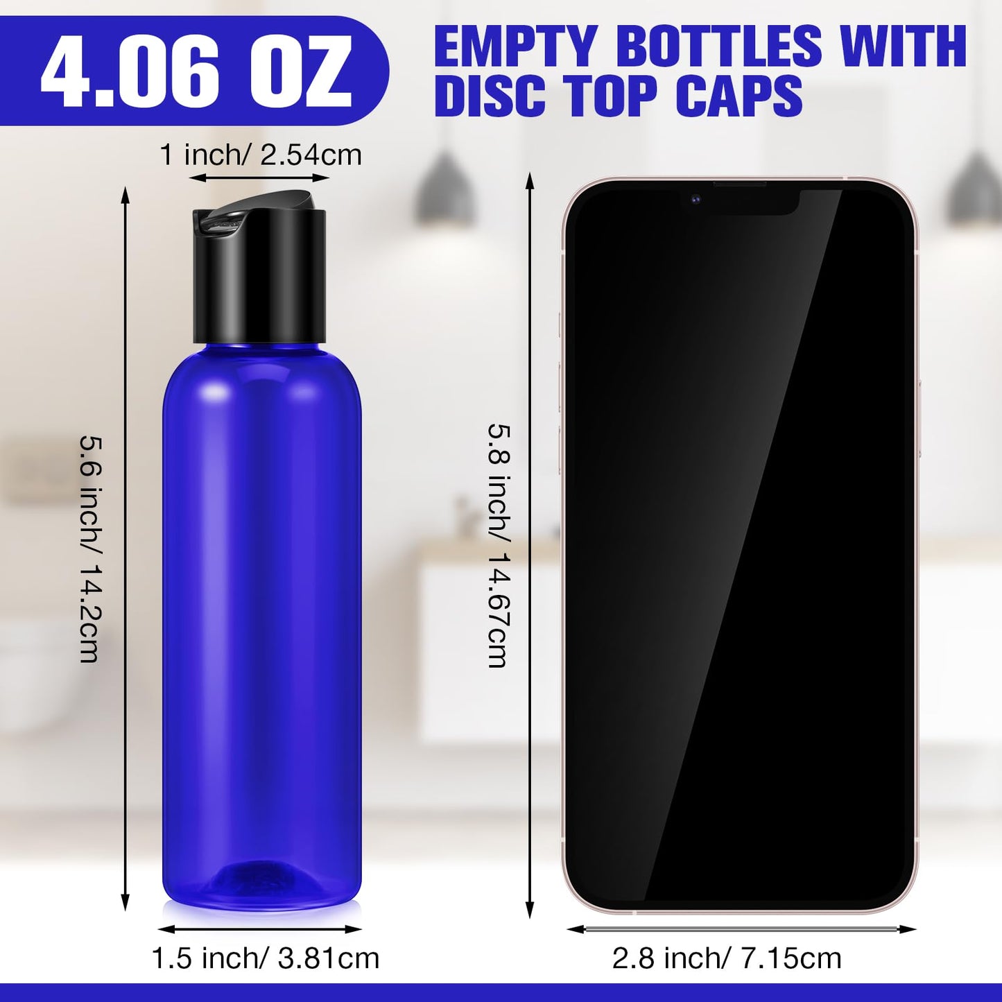 Mimorou 50 Pcs 4oz Empty Plastic Travel Bottles with Disc Top Flip Cap Small Travel Size Bottles Blue Refillable Empty Containers for Shampoo Lotion Liquid Body Soap Cream Toiletries