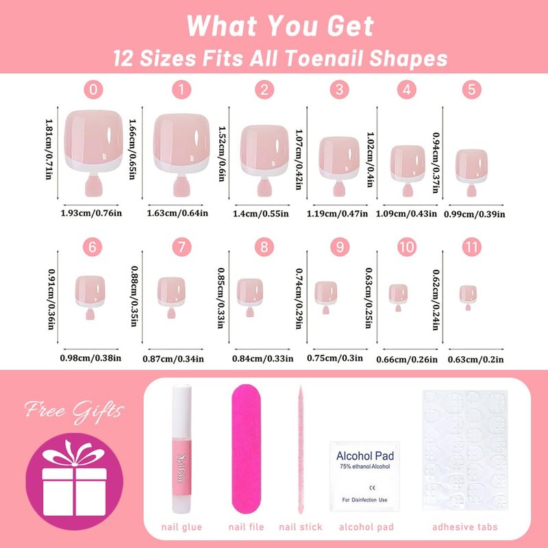 SENGYi Press On Toenails for Women French Tip Toe Nail Press Ons with Nail Glue Kit Nude Fake Toenails 120Pcs