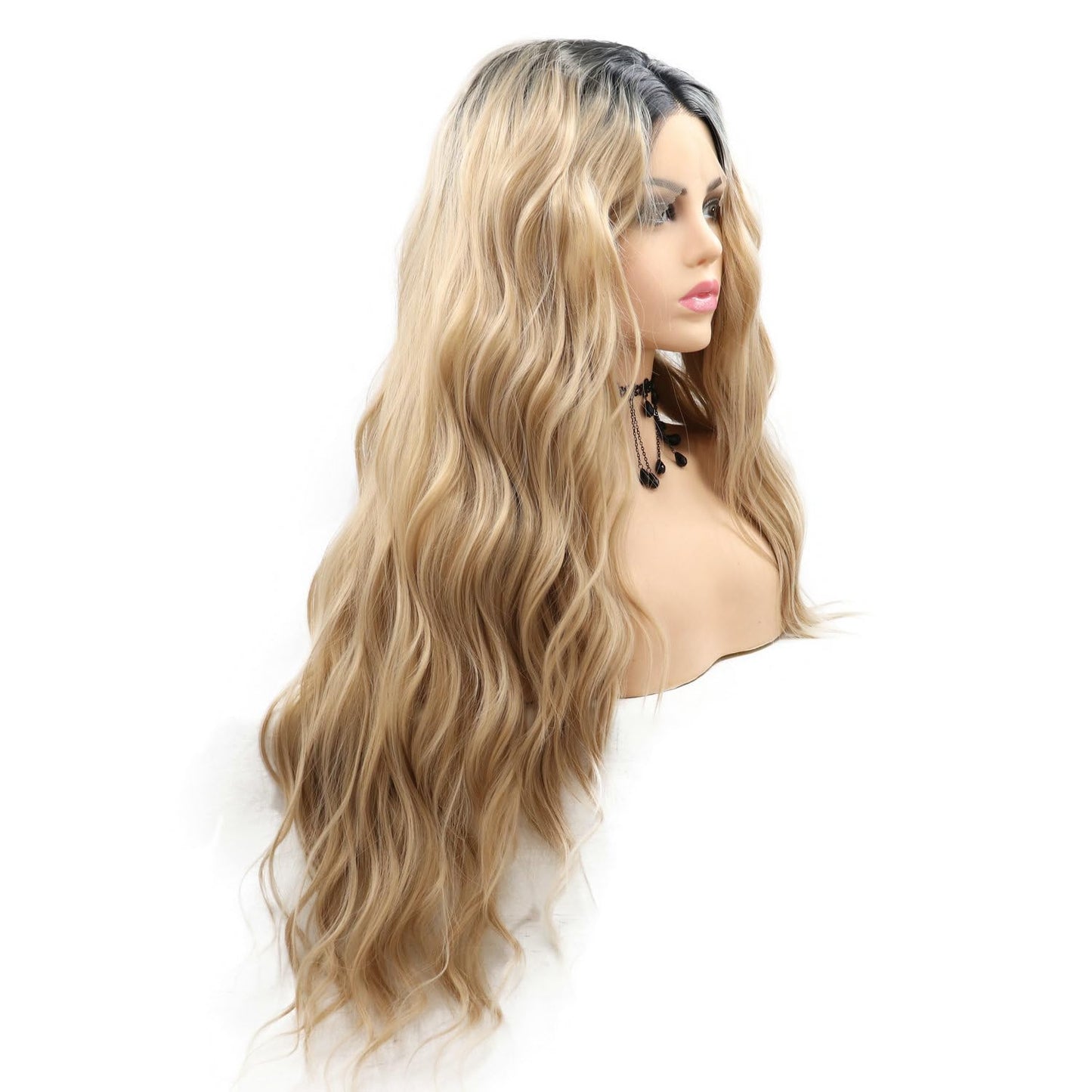 Ombre Blonde Wavy Lace Front Wig - 24" Natural Loose Waves | Heat Resistant Synthetic Fiber for Daily Wear
