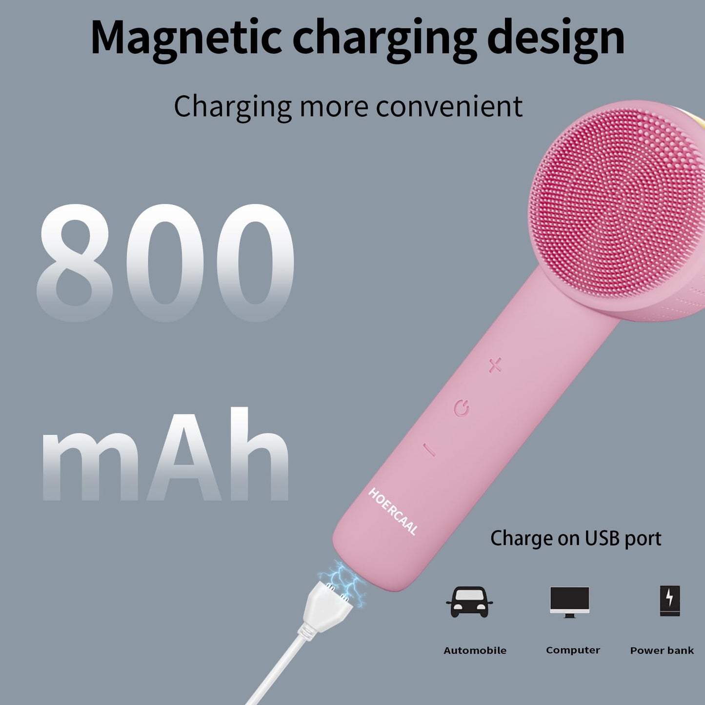 Facial Cleansing Brush Electric – Rechargeable Silicone Face Scrubber, Waterproof Vibrating Cleaner with 5 Adjustable Intensities for Deep Cleansing and Exfoliation (Pink)