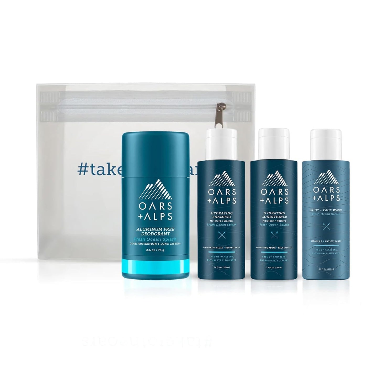 Oars + Alps Travel Kit for Men, Hair + Body Travel Set, Fresh Ocean Scent