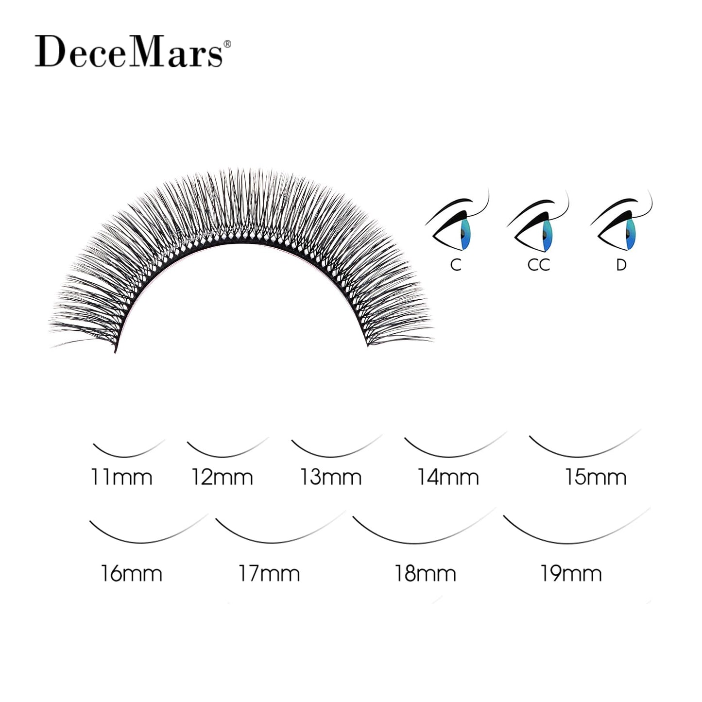 DeceMars 10D U Shaped Eyelash Extensions Easy Fans Double Tips 5D Russian Volume Crisscross Eyelashes Natural Soft YY Lash Extensions Handwoven Mesh Wispy Clusters Matte Black-0.07mm-D-8-15mm Mix