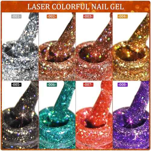 Champagne Gold Glitter Gel Nail Polish, Reflective Nail Polish, Nail Art DIY Manicure Salon, DIY Nail Design, Nail Art Gifts for Girls Women (02, 7.5ml)