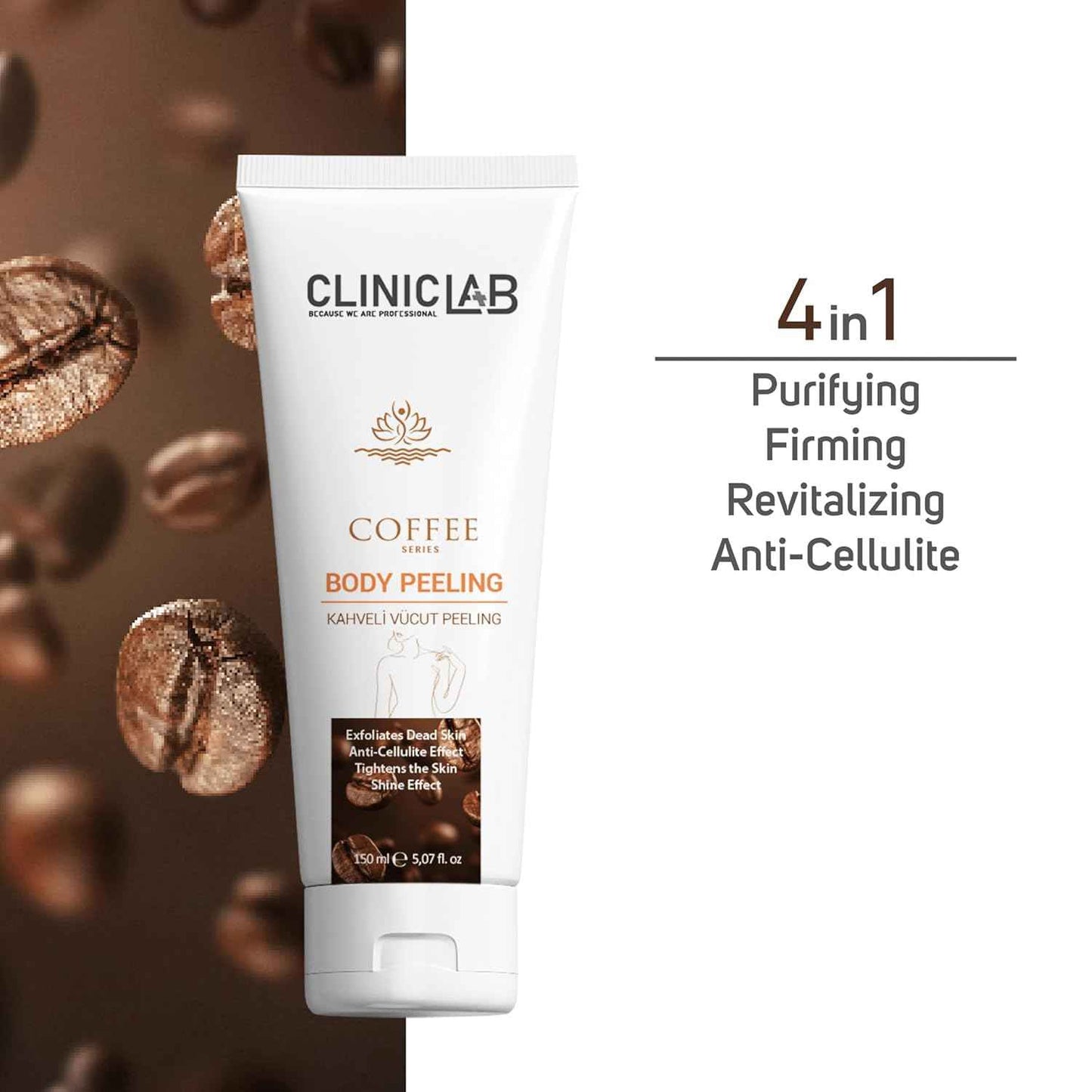 ClinicLab Body Peeling with Coffee - Dead Skin Removal Peeling Gel & Skin Care - Moisturizing Hydrating Exfoliator Foot, Face & Body (5.07fl oz)