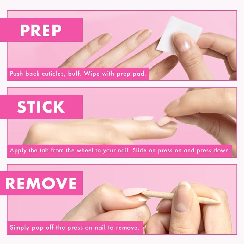 Press-On Nails - Olive & June Effects Super Stick | Oval Medium | 32 Tabs in 16 Sizes | Non-Toxic & Easy On-Off