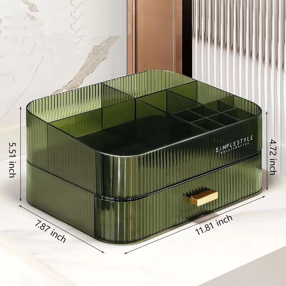 Makeup Organizer with Stackable Drawers - Ideal Vanity Storage for Cosmetics & Skincare | Green