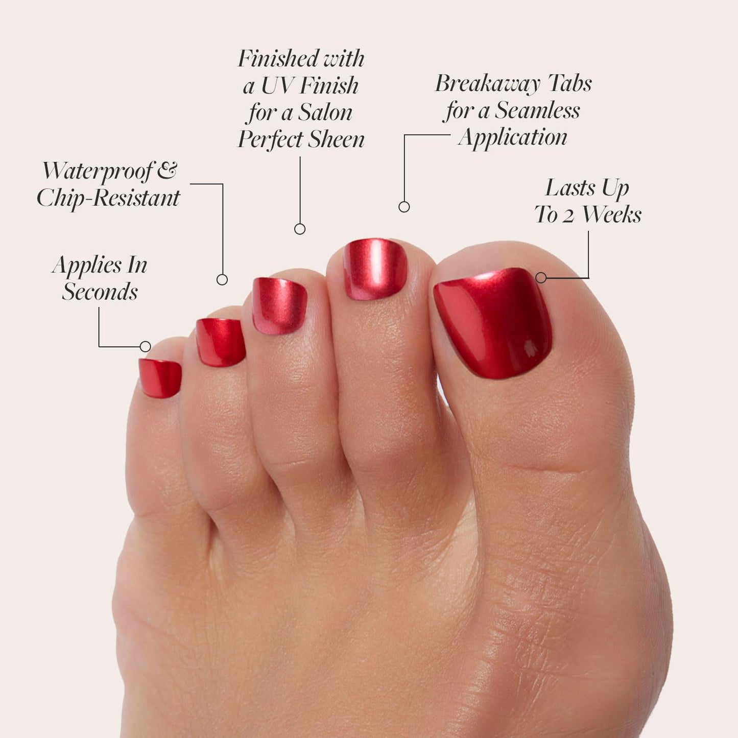 Glamnetic Press-On Nails - Cherry Glaze Short Round Bright Red Nails | 30-Piece Kit with Glue & 32 Toe Nails