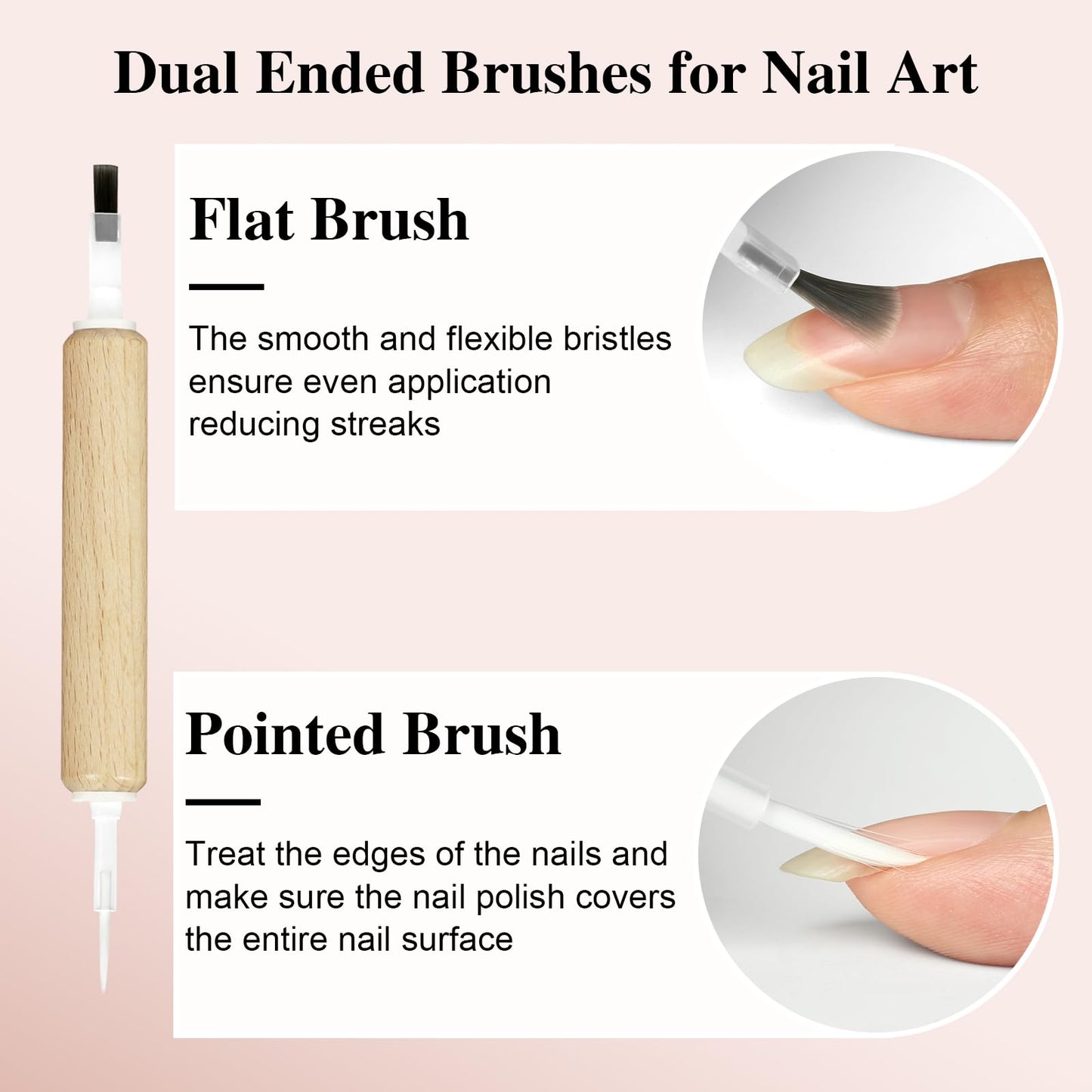 C12rtive 50Pcs Replacement Nail Polish Brush Kit,Dual-Ended Professional Nail Art Brush for Dip Powder Base Coat,Nail Polish Acrylic Brush with Flat Brush & Pointed Brush for DIY & Salon Use