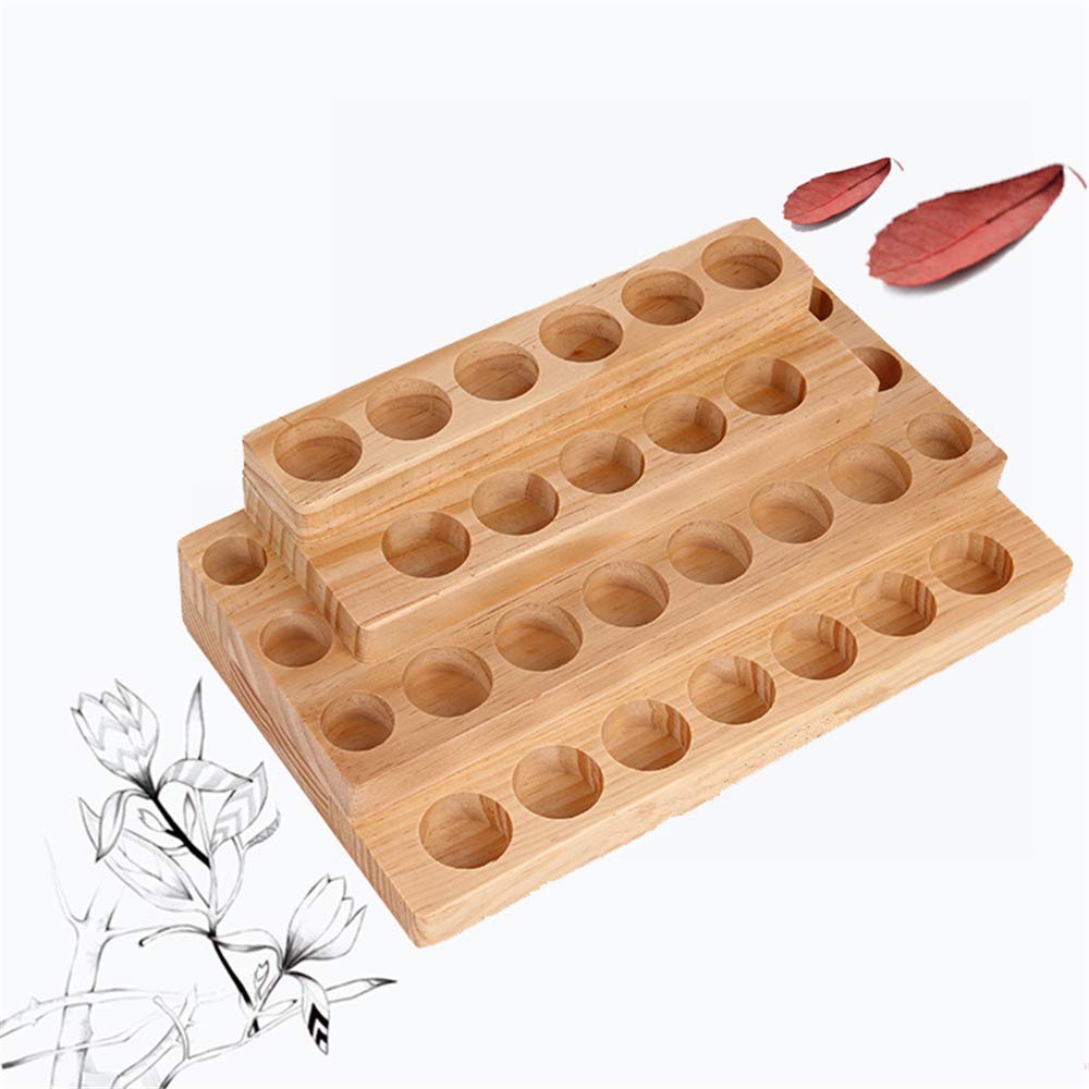 Pure Vie 4 Tier Essential Oil Bottles Wooden Storage Display Stand Travel Display Presentation Holder, Cosmetic Aromatherapy Organizer Rack Nail Polish Fragrance Container - Holds 30 Slots (15 ml)