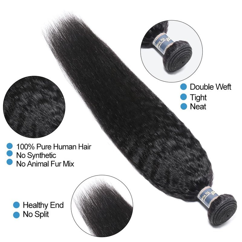 Raw Kinky Straight Human Hair Bundles - 100% Unprocessed Brazilian Virgin Hair | 12A Premium Quality, 12 Inch, Natural Color
