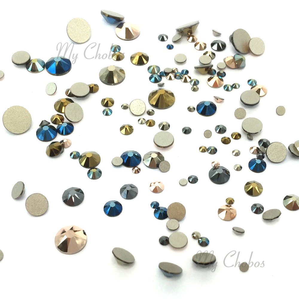 METALLIC Colors mixed with sizes ss5, ss7, ss9, ss12, ss16, ss20, ss30 Austrian 2058 XILION / 2088 XIRIUS Crystal flatbacks No-Hotfix rhinestones nail art 144 pcs (1 gross) Made in Austria