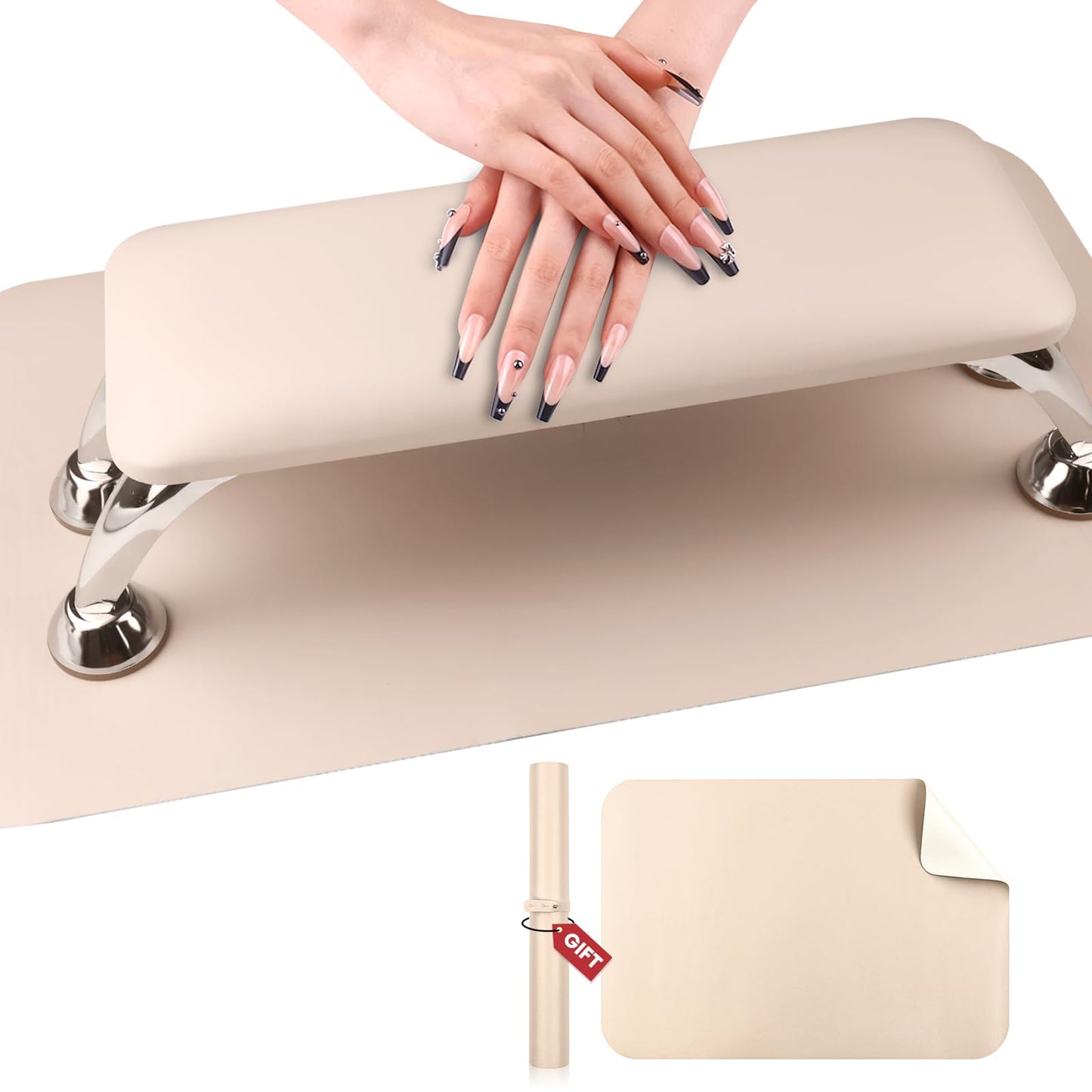 SAVILAND Arm Rest for Nails Tech Professional: 15.7" Full-Length Nail Arm Rest for Apricot Super-Comfort Big Nail Arm Restwith Microfiber Leather Mat Height Hand Pillow Cushion Nail Salon Manicure
