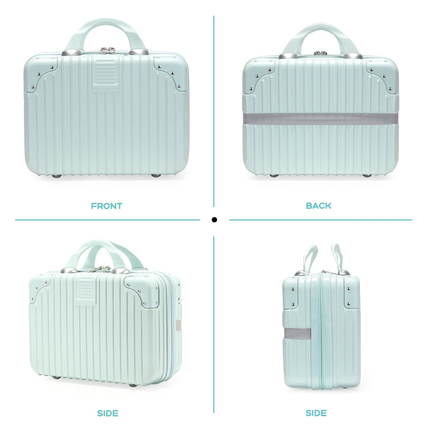 HAHONIA 14 Inch Makeup Travel for Women Girl,11L Hard Shell Vanity Cases with Elastic Band and Zipper, Portable Waterproof ABS Cosmetic Case for Travel