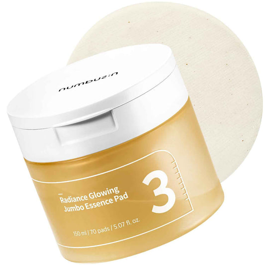 numbuzin No.3 Toner Pads | Radiance Glowing Jumbo Essence Pad | Clear Glass Skin, Texture Care | Biodegradable Vegan, Fermented Ingredients, Niacinamide | 70 Pads/5.07 fl. oz.