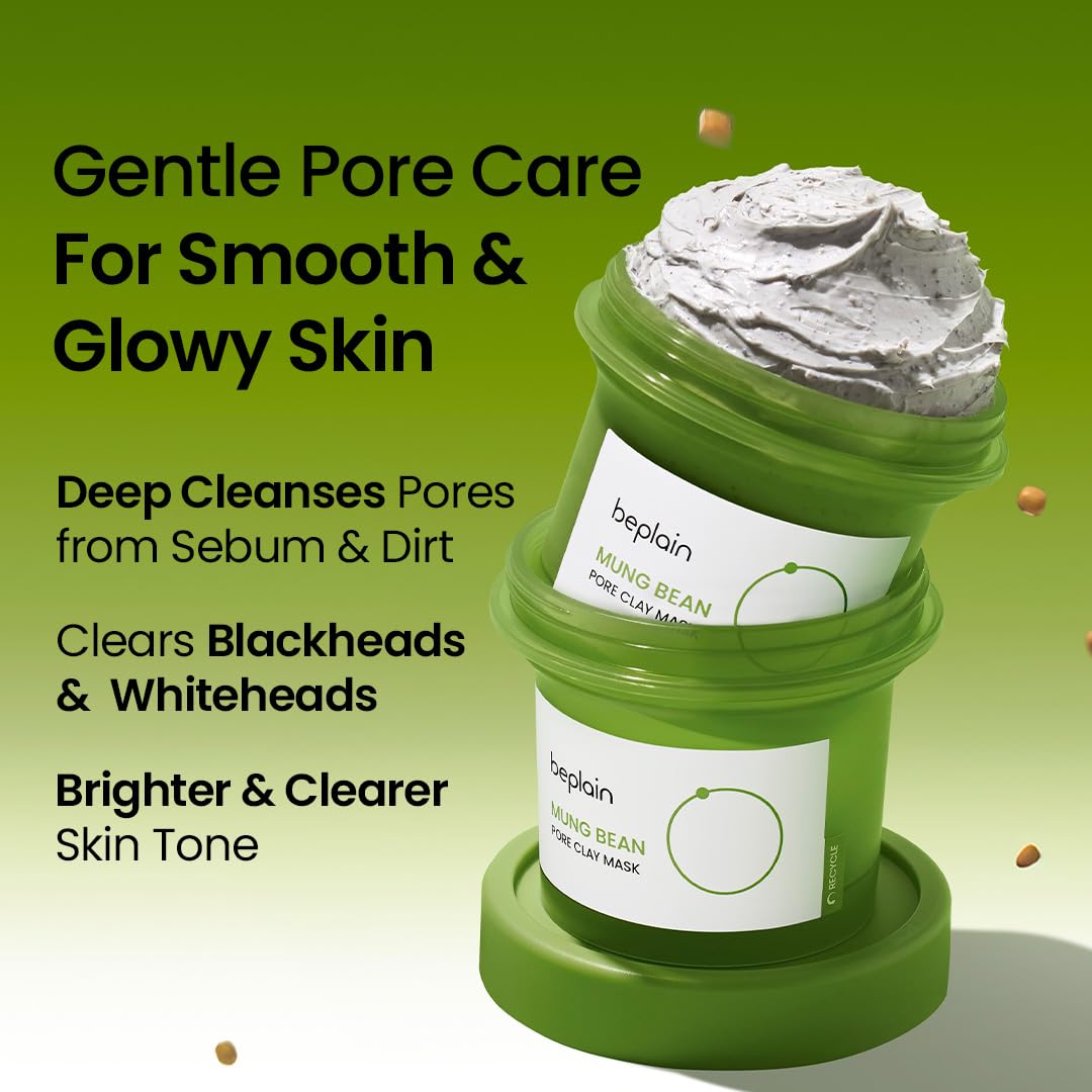 beplain Mung Bean Pore Clay Mask | Blackhead Removal facial Mud Pack | Deep Pore Cleansing Wash Off Pack | Gentle Facial Exfoliator | Korean Skincare | 4.05 fl.oz