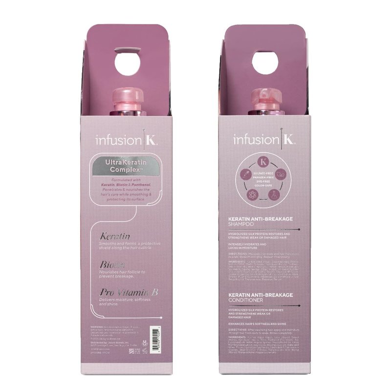 Infusion K Keratin Anti-Breakage Shampoo & Conditioner with UltraKeratin Complex | Hydrates & Strengthens | Enhances Softness & Shine | Color Safe | Paraben & Sulfate Free - Duo Pack