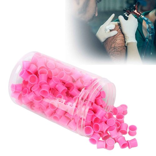 Tattoo Ink Cups with Base, 300PCS Pink Supplies Silicone Pigment Cup Ink Silicone Ink Ink Cups Eyebrow Lip Color Pigment Cup Supplies and Equipment Ink Caps Silicone Permanent Makeup Cups