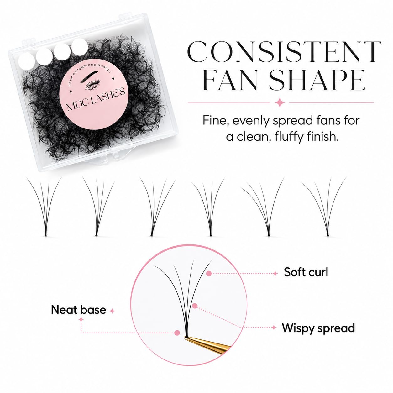 MDC Lashes 500 Promade Fans Eyelash Extensions (7D-0.07CC, 10mm)
