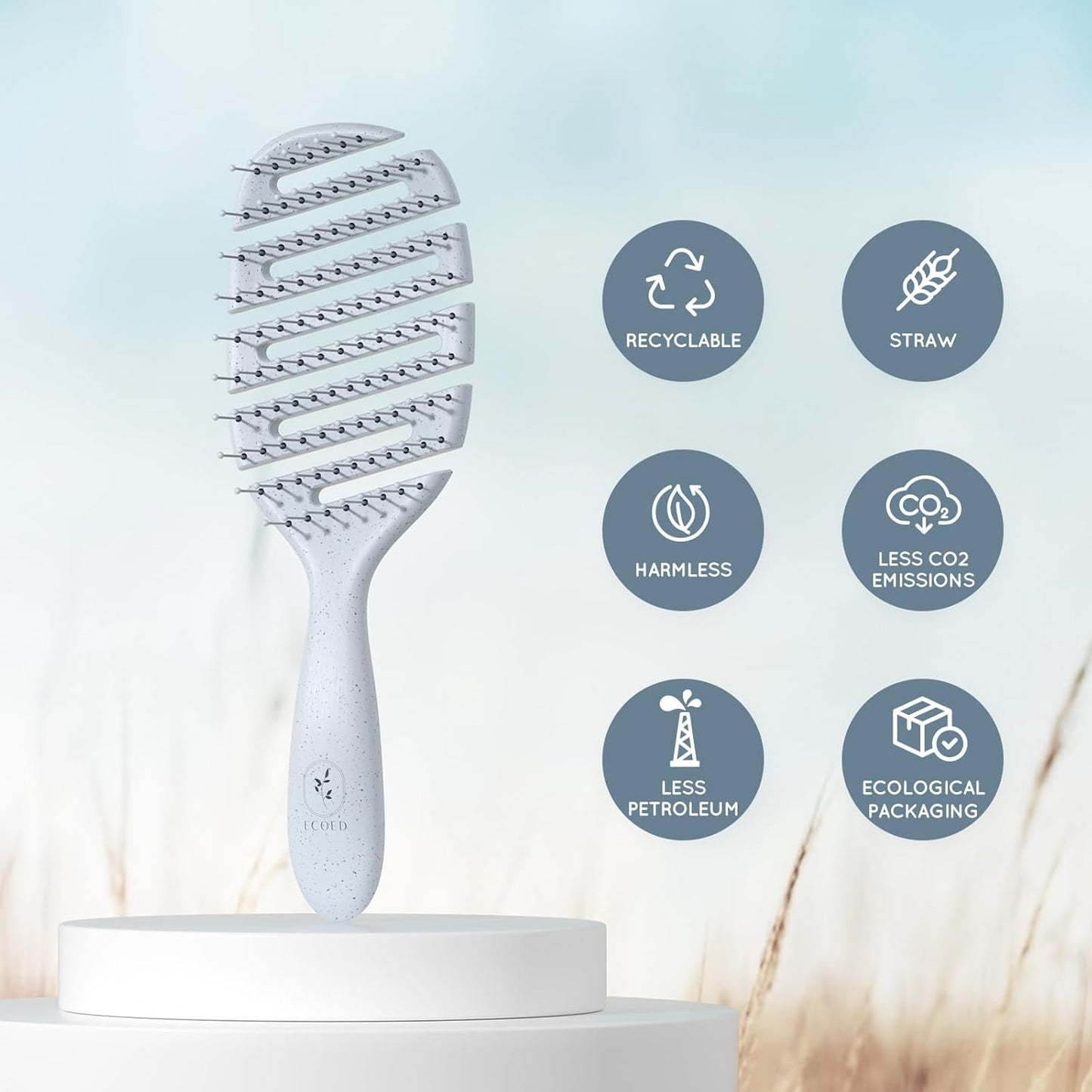 Ecoed Vented Detangling Hair Brush - Smooths Curly, Thick & Straight Hair | Eco-Friendly Blue Design