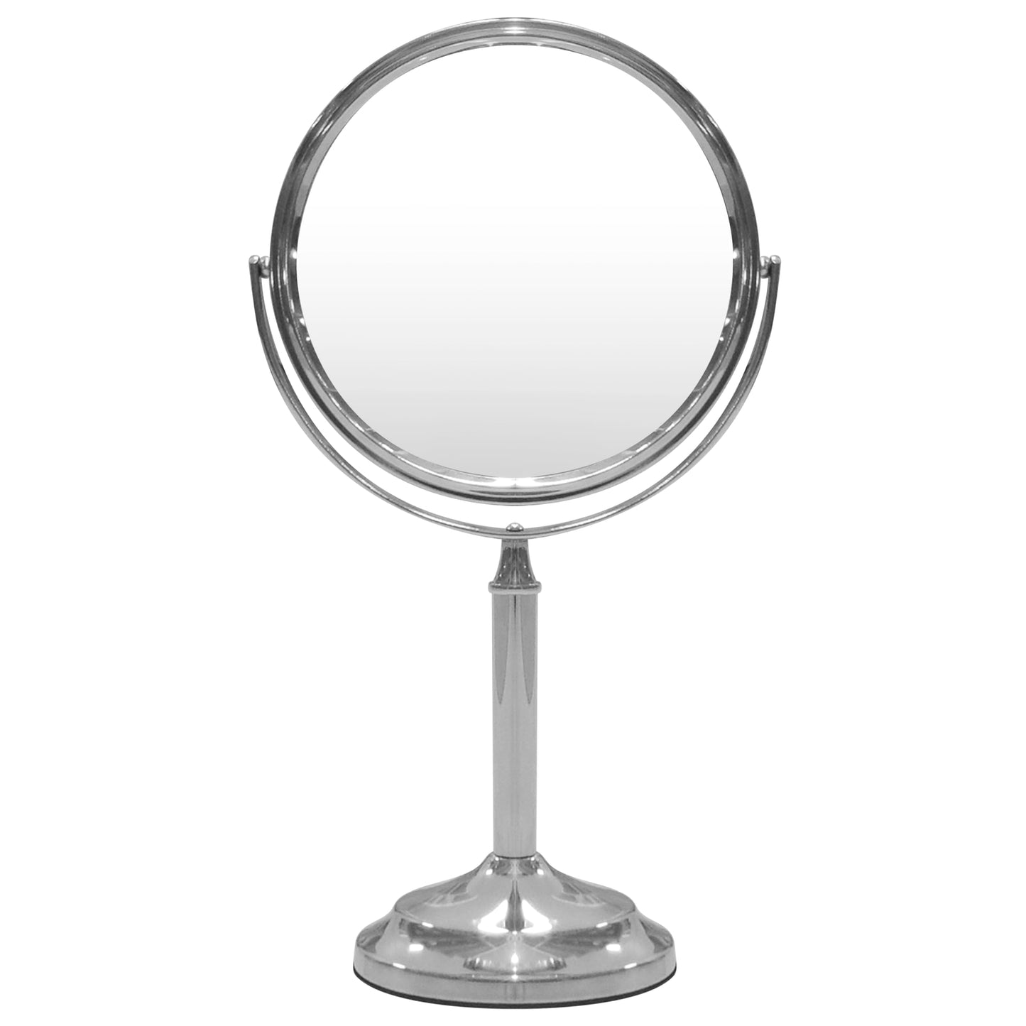 Indecor Home H Halston Stainless Steel Makeup Vanity Mirror 1X, 3X Magnification Round 360 Swivel Mirror for Desk, Bedroom, Bathroom Chrome