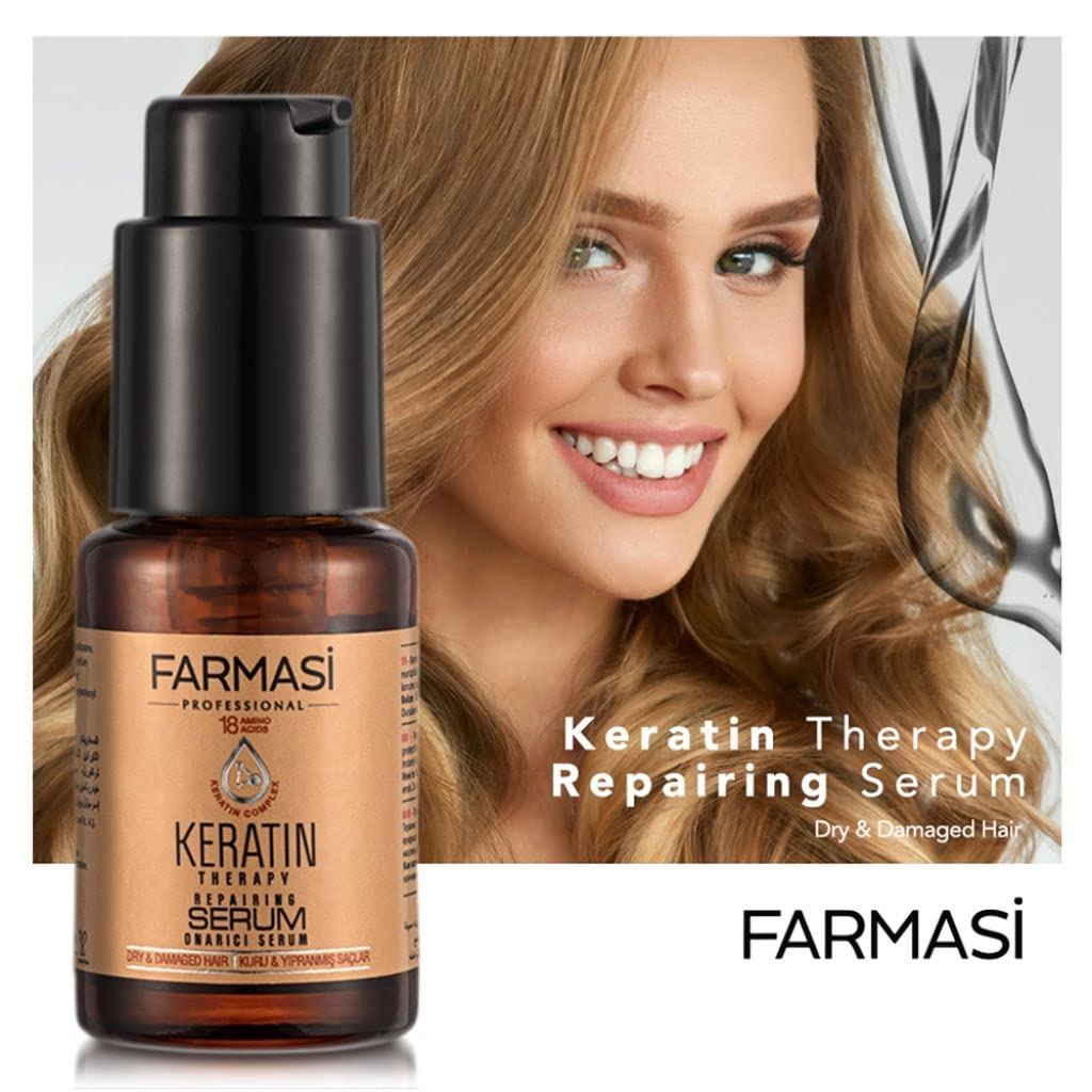 FARMASi Keratin Therapy Repairing Hair Serum, Heat Protection, 1 fl oz