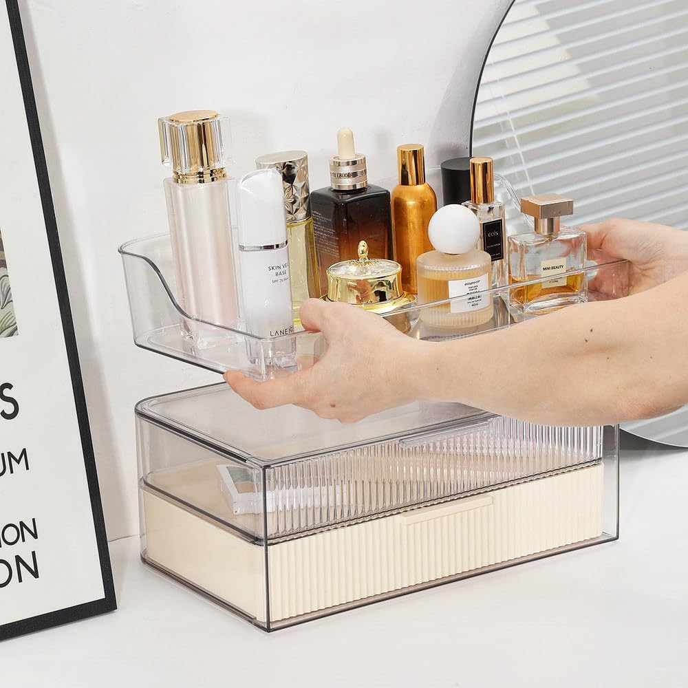PLINJOY Makeup Organizer Countertop Large Cosmetic Display Cases Cosmetic Organizer Skin care Organizer, 2 Drawers