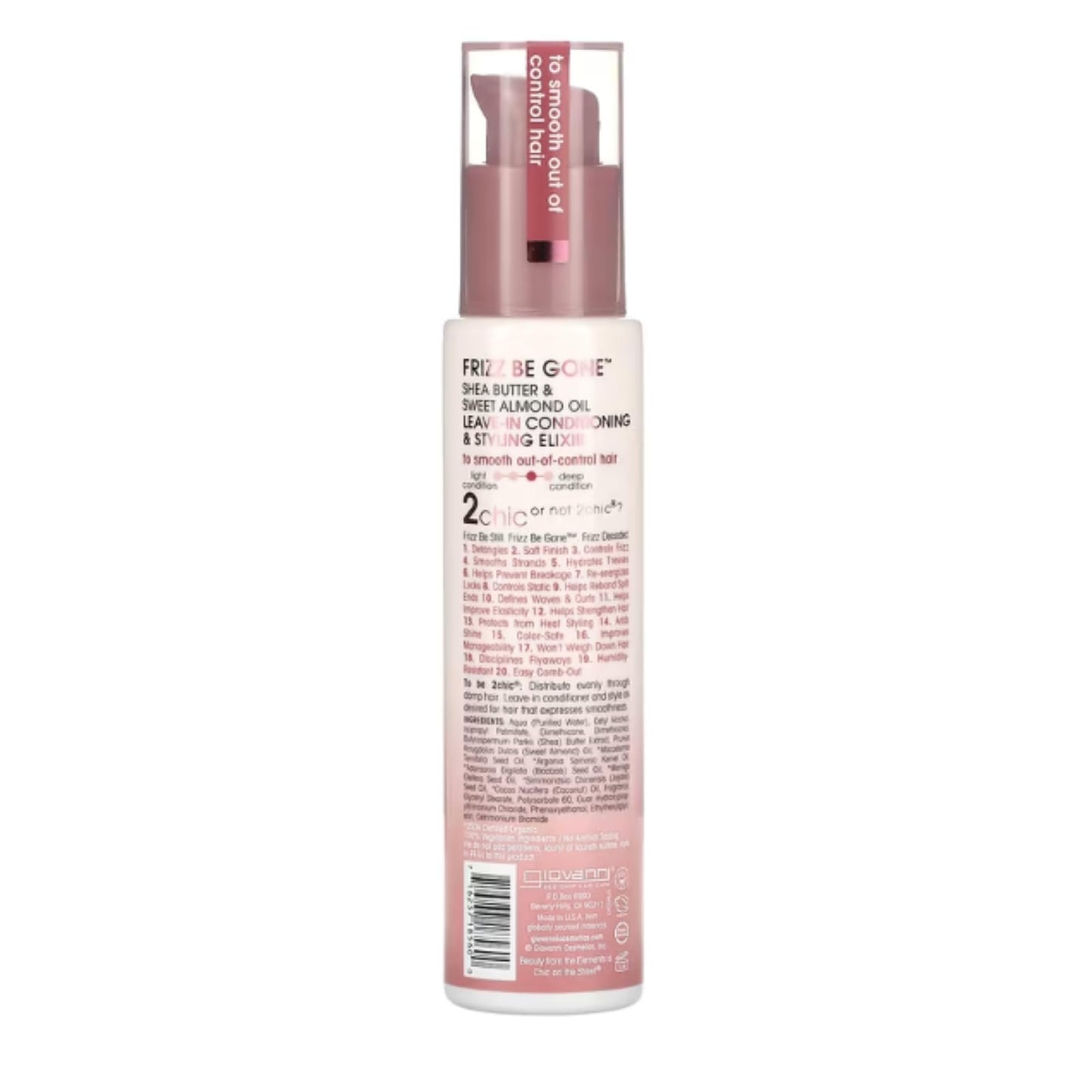 GIOVANNI 2chic Leave-In Conditioning Styling Elixir - Anti-Frizz Natural Hair Smoothing Formula with Shea Butter & Sweet Almond Oil, Macadamia, Detangler, Paraben Free, Color Safe Conditioner - 4 oz