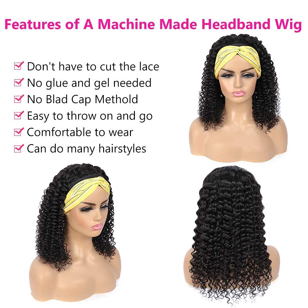 mengkai Deep Wave Lace Front Wigs Human Hair For Women Headband Wig Human Hair Deep Wave Glueless None Lace Front Wig Curly Headband Half Wigs for Women Brazilian Virgin Machine Made Wig 10 Inch