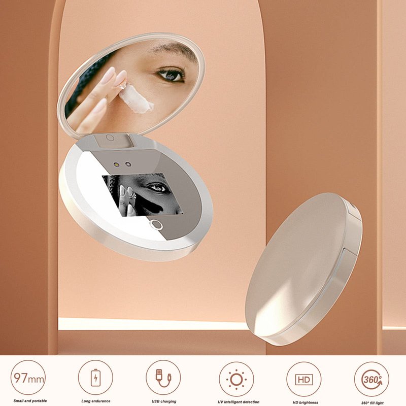 Vvikizy 2X Magnification Makeup Mirror with LED Light Mirror for Sunscreen Test with LED Light, Portable Cosmetic Mirror for Travel, Ideal for Sunscreen Compact & Travel Mirrors