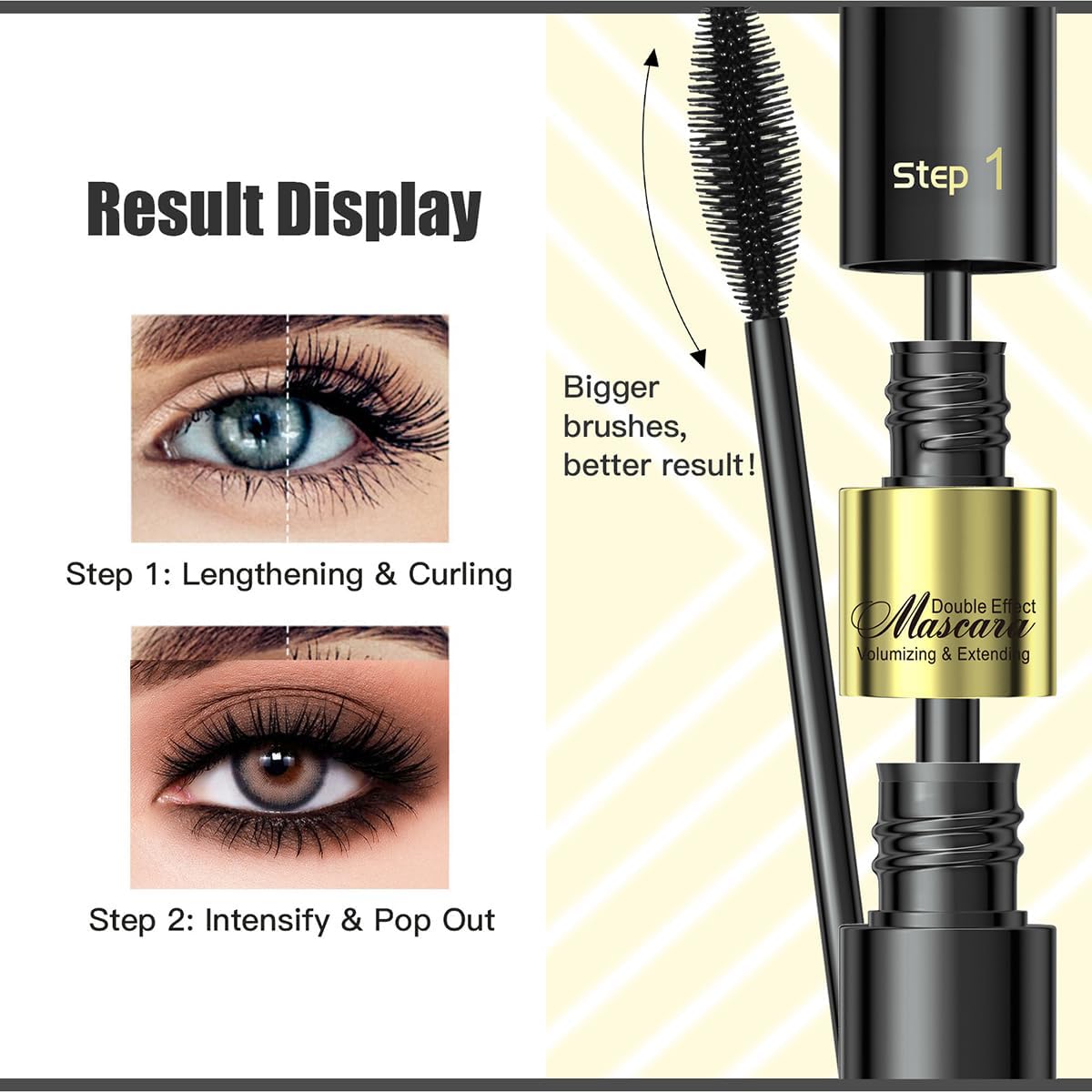 Tiejdhr Telescopic Tubing Mascara, 2 in 1 Vibely Long-Lasting Waterproof & Smudge-Proof 4D Silk Fiber, Volume and Length Black No Flaking and No Clumping (Pack of 1)