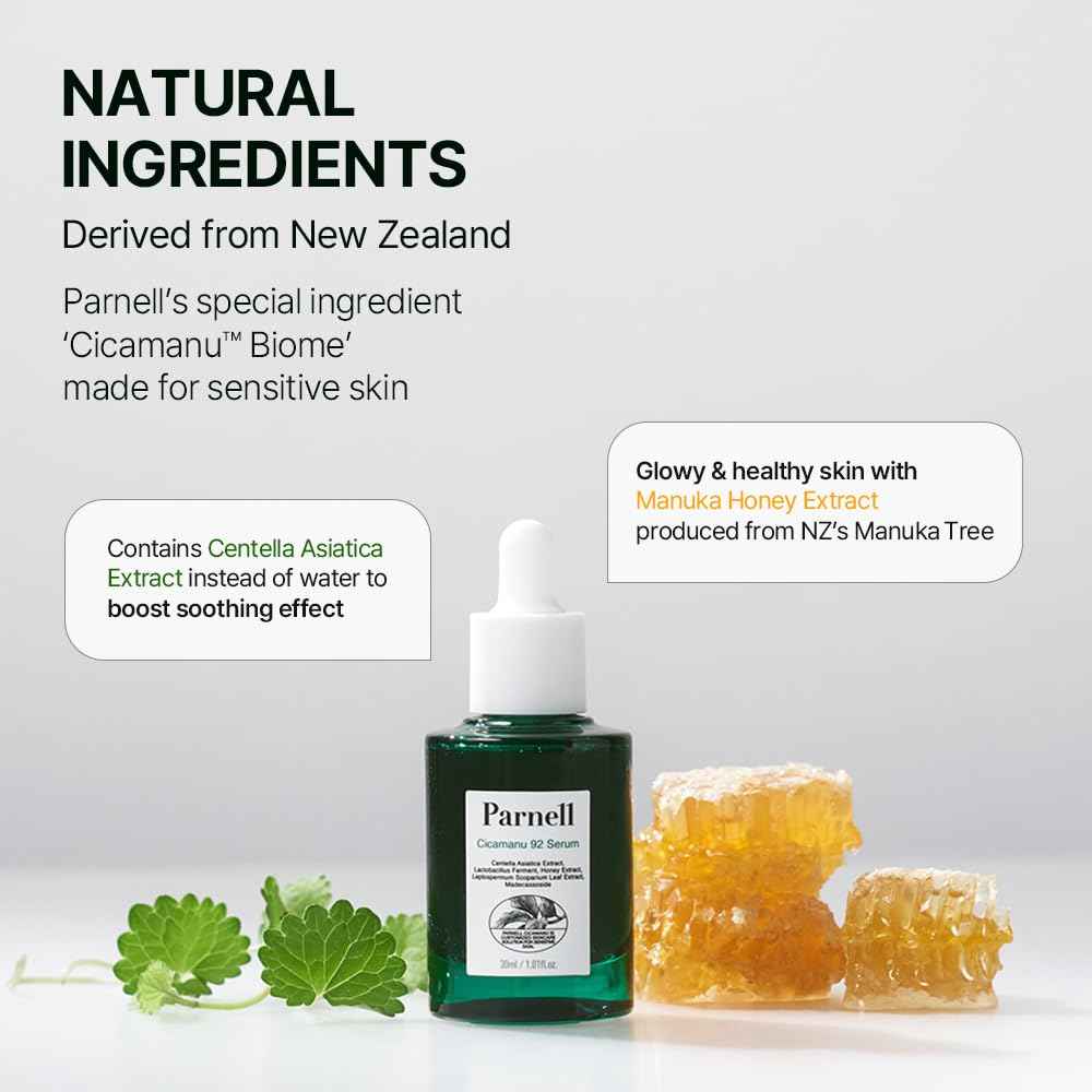 Parnell Cicamanu 92 Serum (1.01 Fl Oz) 30ml | Melatonin, Centella Asiatica | Ceramide for Overnight Recovery & Soothing Irritated Skin | Targets Hyperpigmentation & Deep Hydration | Korean Skin Care