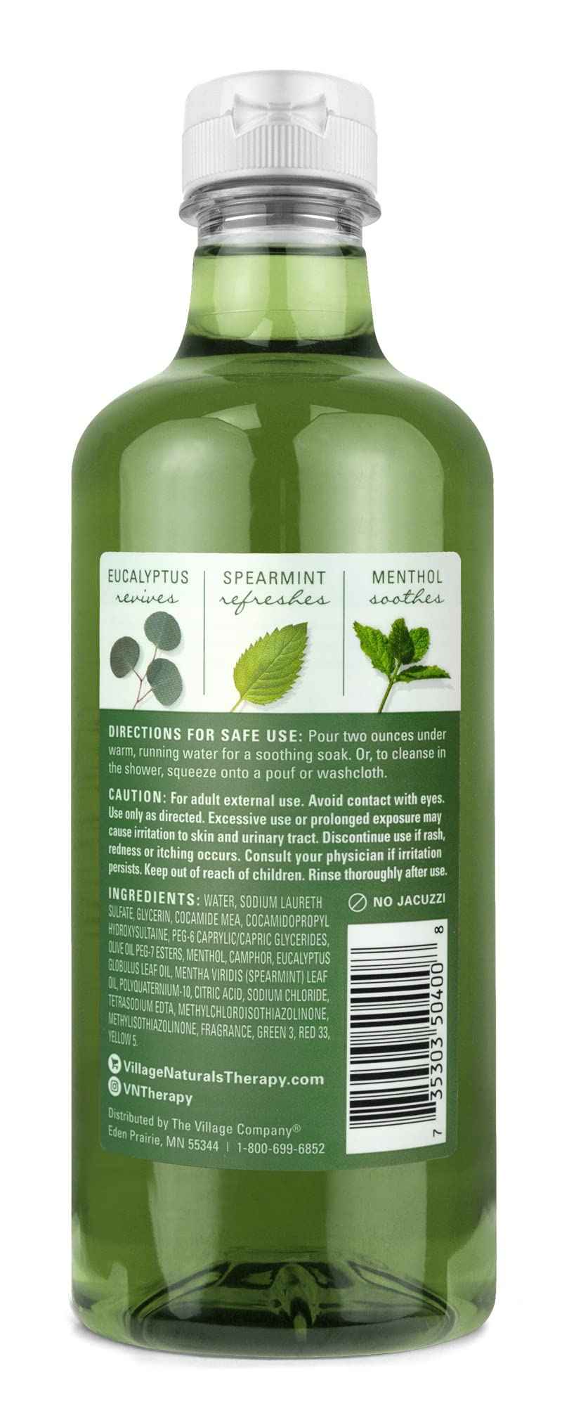 Village Naturals Therapy Muscle Foaming Bath Oil and Body Wash 16 oz. 2 pack, Green, 16 oz