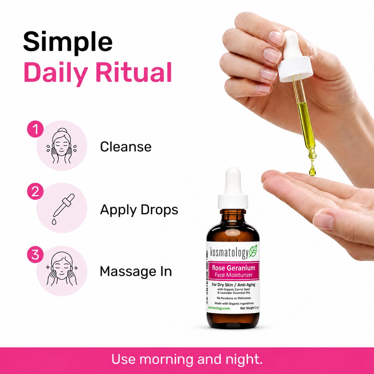 Organic Rose Geranium Facial Moisturizer - Anti-Aging Hydration for Dry & Sensitive Skin | Vegan & Cruelty-Free | 2 fl oz