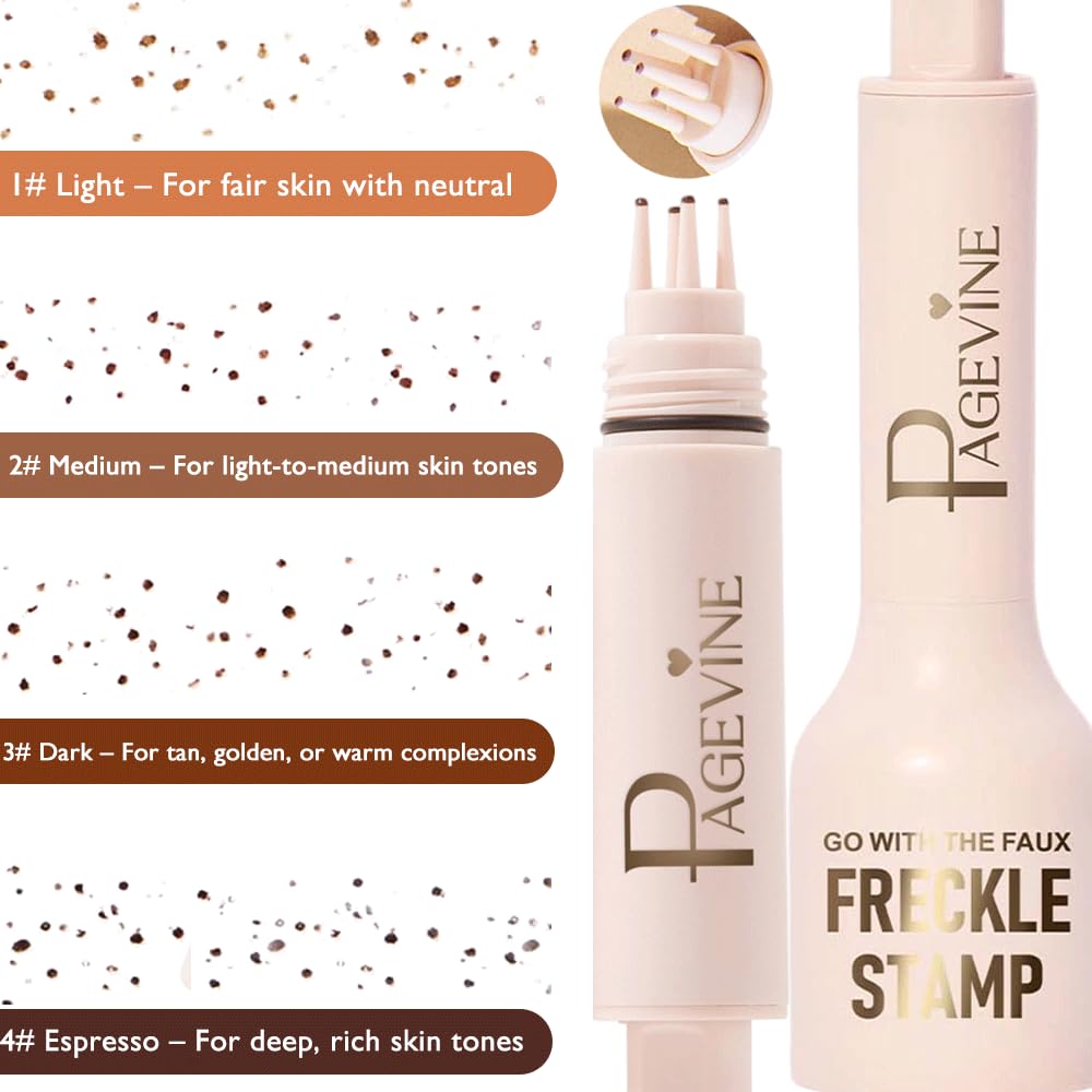 Faux Freckle Stamp Pen – Upgraded Liquid Freckle Marker with Multi-Prong Soft Tip, Air Cushion Applicator for Natural Sun-Kissed Look, Long-Lasting Freckle Makeup Tool (3# Dark)