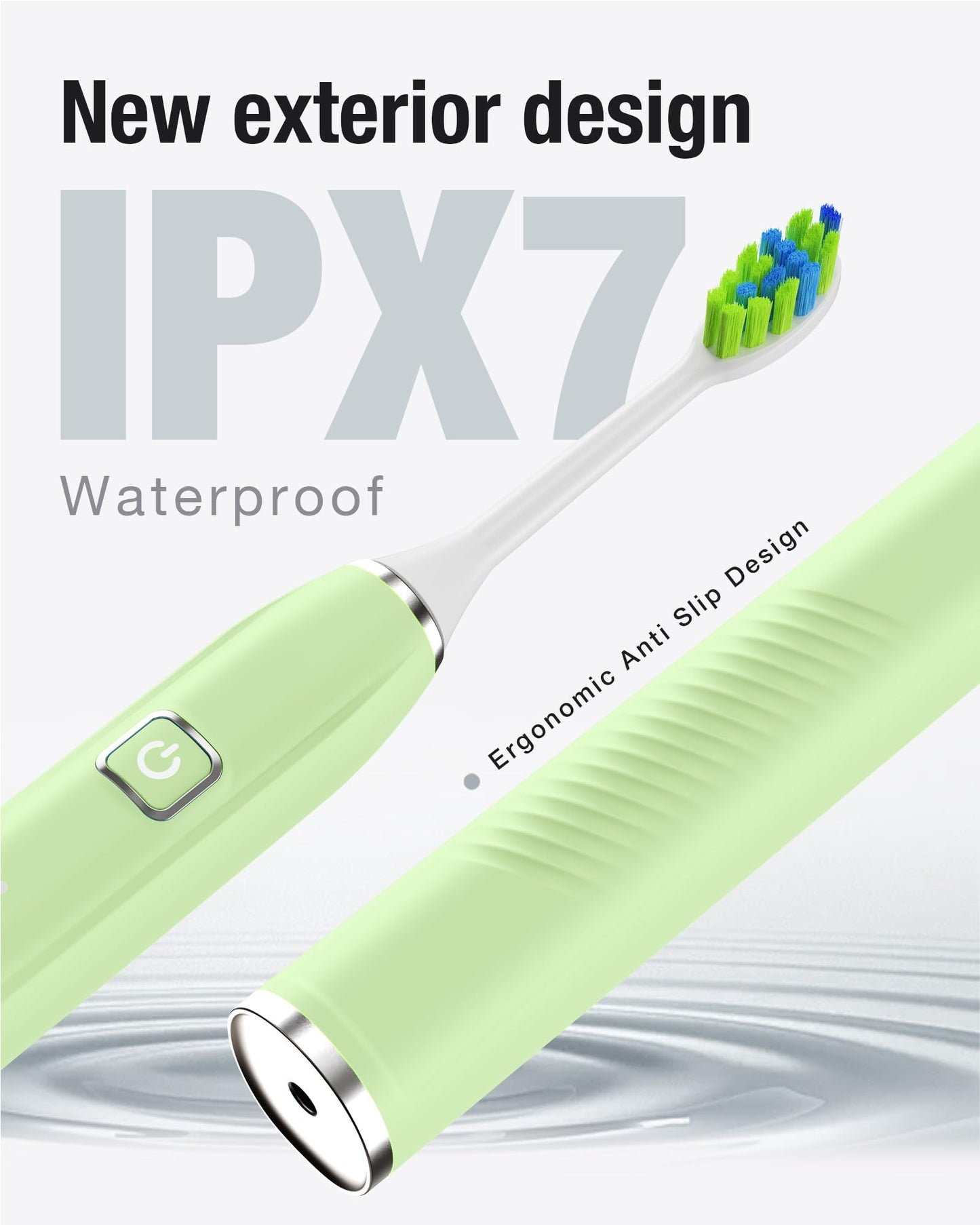 7AM2M Sonic Electric Toothbrush with 6 Brush Heads for Adults&Kids, One Charge for 120 Days, Wireless Fast Charge, 5 Modes, 40000VPM Powered Toothbrush, 2 Minutes Built in Smart Timer - Light Green