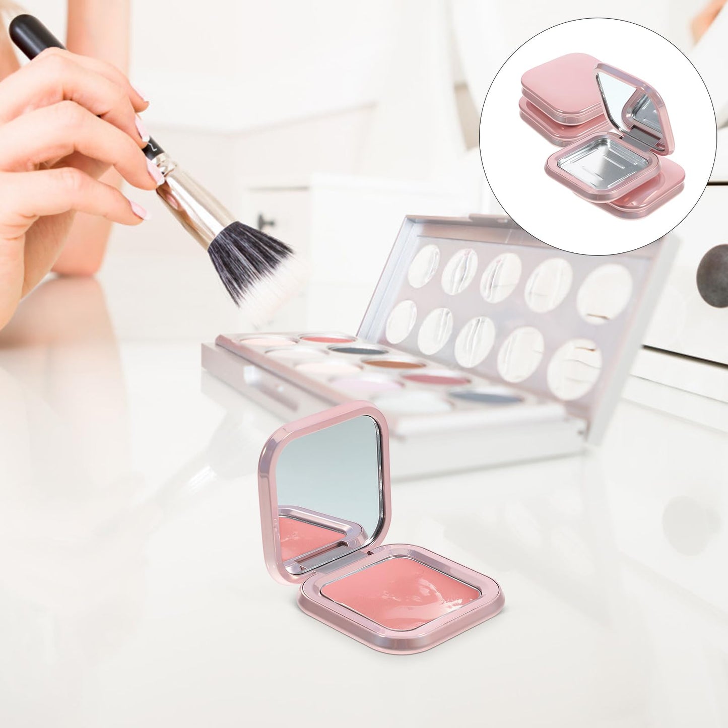 KALLORY Makeup Pallette 2pcs Magnetic Eyeshadow Makeup Empty Eyeshadow Containers Box Refillable Eye Shadow with Mirror for DIY Cosmetic Foundation Blush Rose Gold Eyeshadow