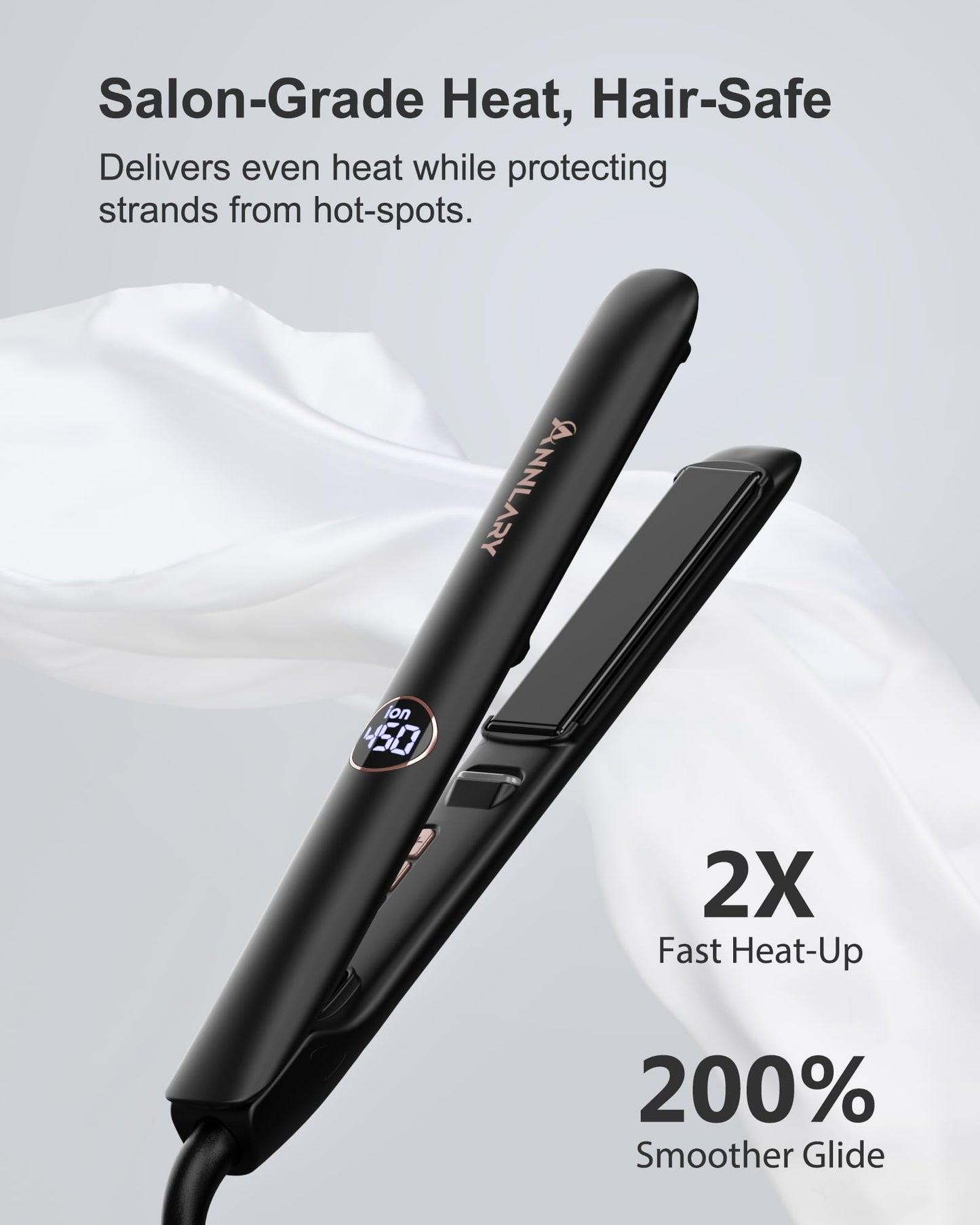 Annlary Hair Straightener, 1 Inch Flat Iron Hair Straightener and Curler 2 in 1, Professional Ceramic Ionic Dual Voltage Flat Iron with Anti-Iron Silicone for Less Frizz, Shinier & Smoother Hair