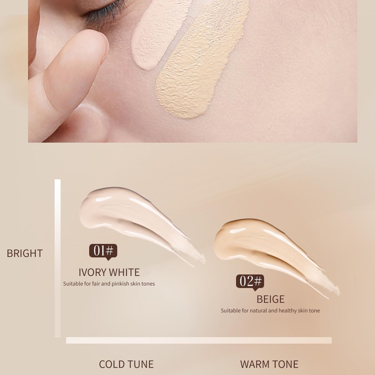 VENROCK 24HR Long-Lasting Moisturizing Liquid Foundation | Radiant, Waterproof, Concealing & Oil-Control (02# Beige, 30ml)