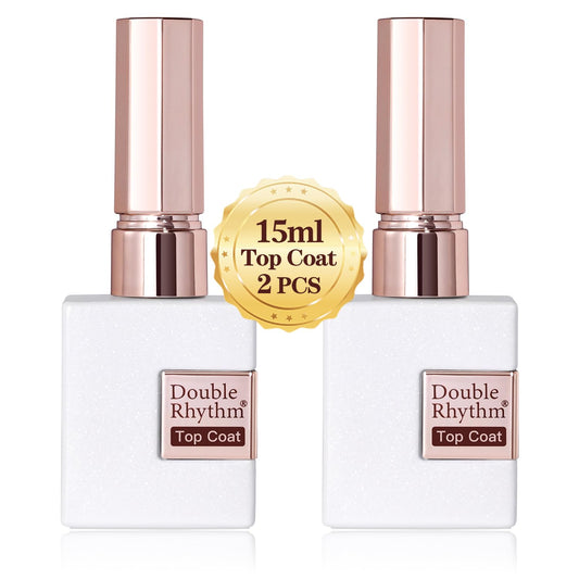 Double Rhythm 2 Pcs 15ML No Wipe Gel Top Coat and Base Coat Set Clear Glossy Gel Polish Kit Soak Off LED (Base and Top Coat)