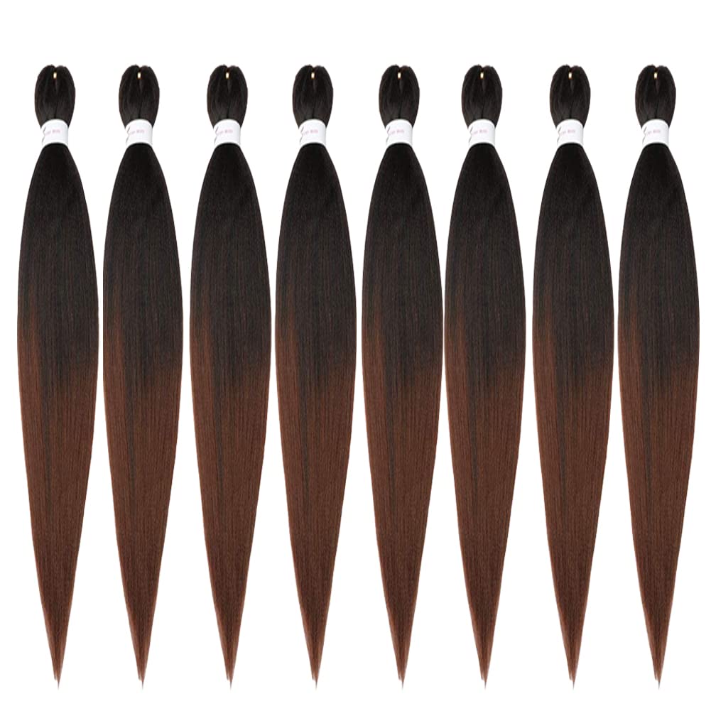 ShowCoco Easy Braid Pre Stretched Braiding Hair Ombre Natural Black to Brown 42 Inch Yaki Texture Easy Crochet Braids 8 Packs Hot Water Setting Synthetic Hair Extension for Braids (42inch,#1B/30)