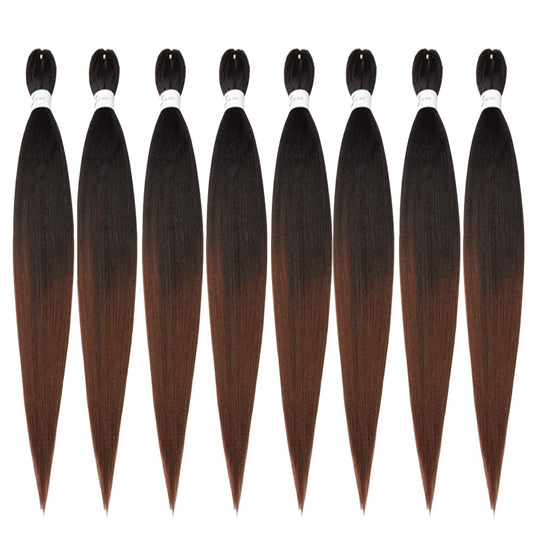ShowCoco Easy Braid Pre Stretched Braiding Hair Ombre Natural Black to Brown 42 Inch Yaki Texture Easy Crochet Braids 8 Packs Hot Water Setting Synthetic Hair Extension for Braids (42inch,#1B/30)