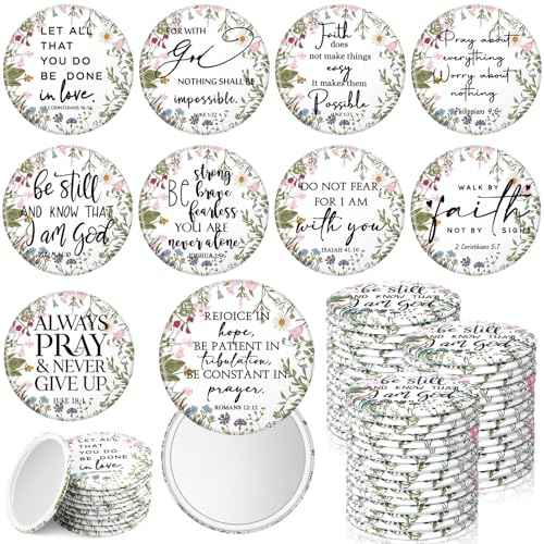 60 Pcs Mini Wildflower Bible Verse Compact Mirrors Bulk Religious Christian Pocket Purse Mirrors Small Church Gifts for Women Sunday School Summer Christmas Party Favors