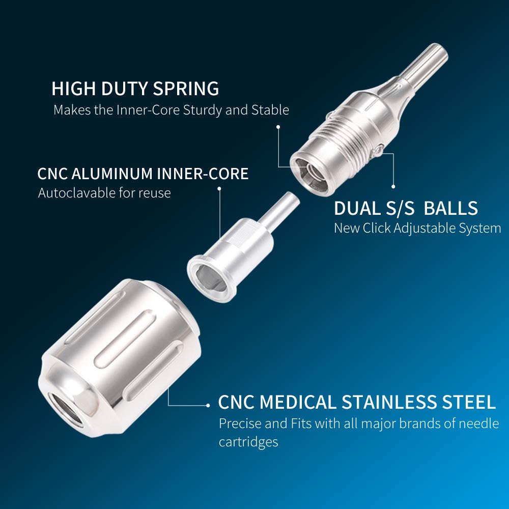 CNC 316L Stainless Steel Tattoo Cartridge Grips - Heavy Adjustable 32mm for Rotary & Coil Machines