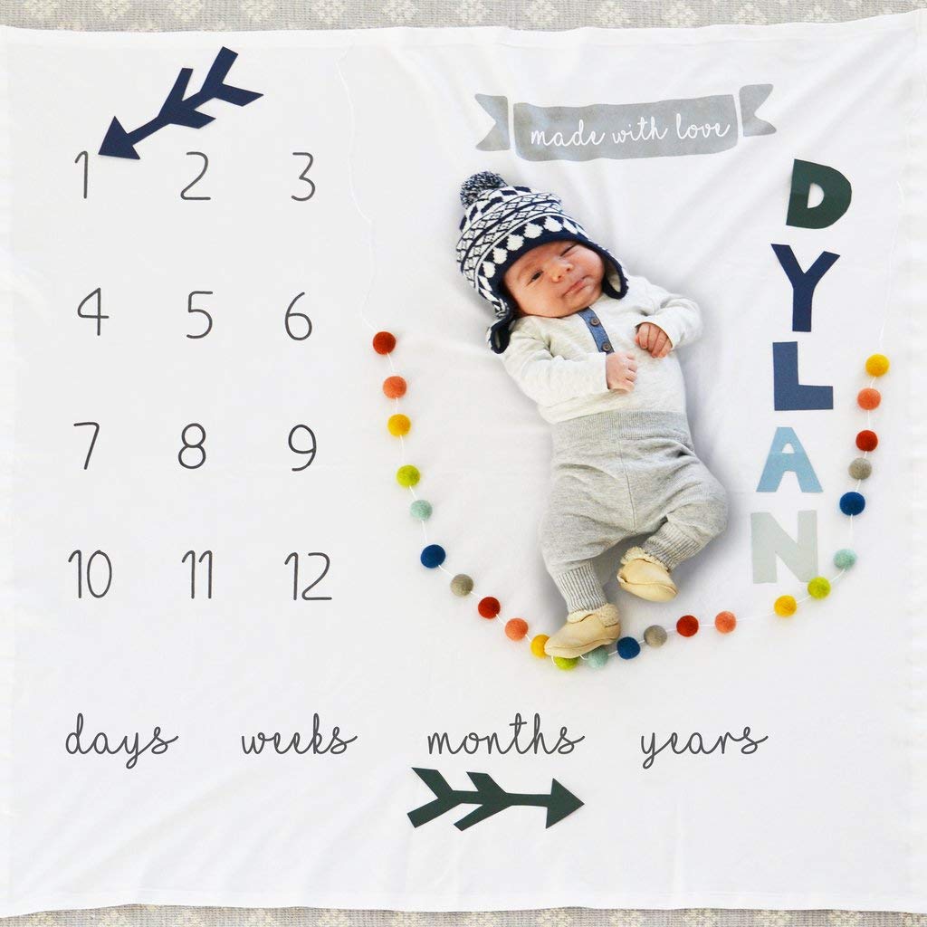 Lush Decor Milestone Little Photo Blanket 44" W x 44" L White - Super Soft Cotton Baby Blanket